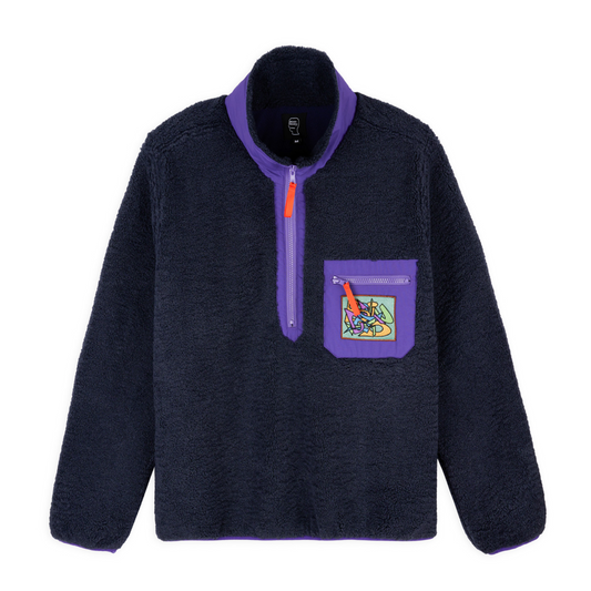 Brain Dead Teddy Sherpa Half Zip Jacket - Navy