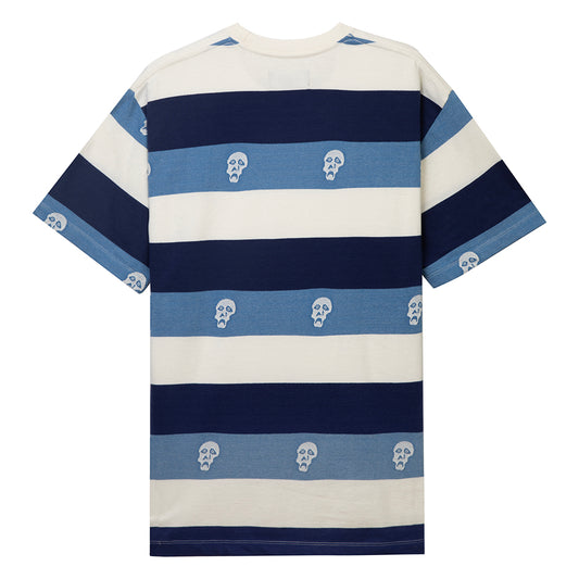 Tired Skateboards Sad Skull Striped Jacquard SS T-Shirt - Navy