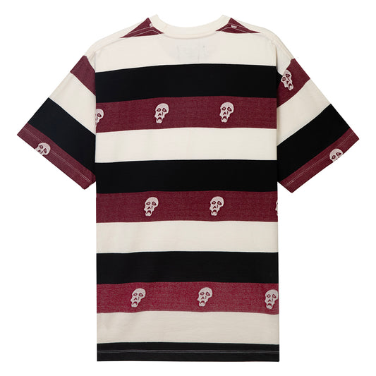 Tired Skateboards Sad Skull Striped Jacquard SS T-Shirt - Burgundy