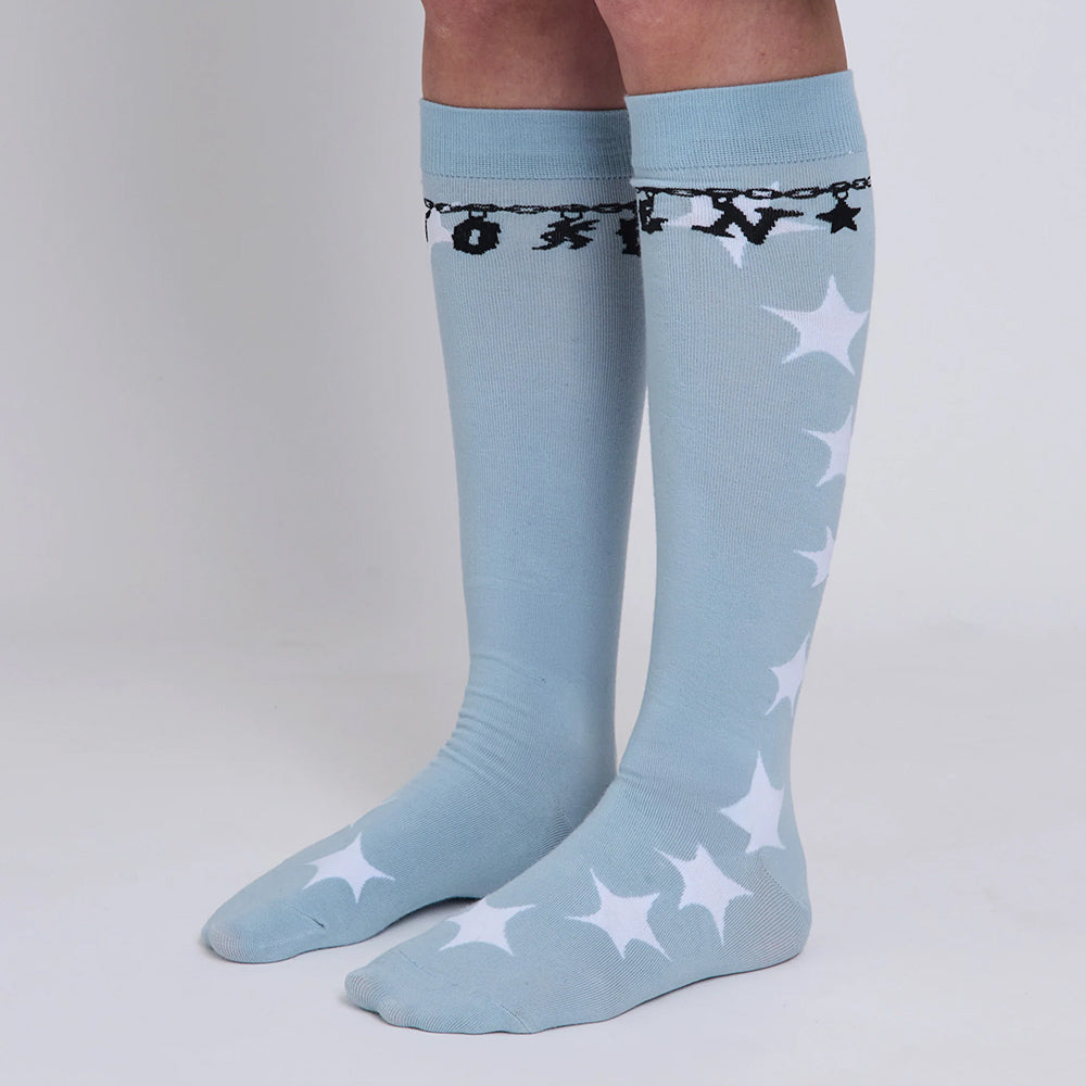 TOKEN 4U Charms Knee High Socks - Light Blue
