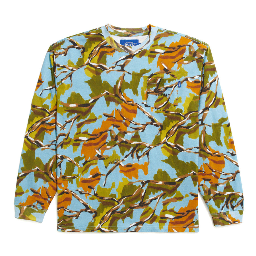 Awake NY Camo Printed LS Pocket T-Shirt - Blue Camo