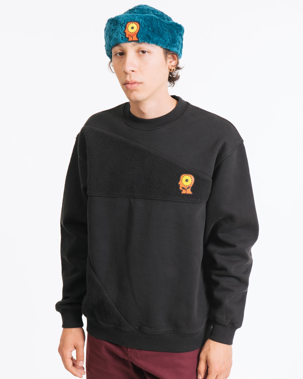 Brain Dead Sunflower Panelled Crewneck Sweatshirt - Black