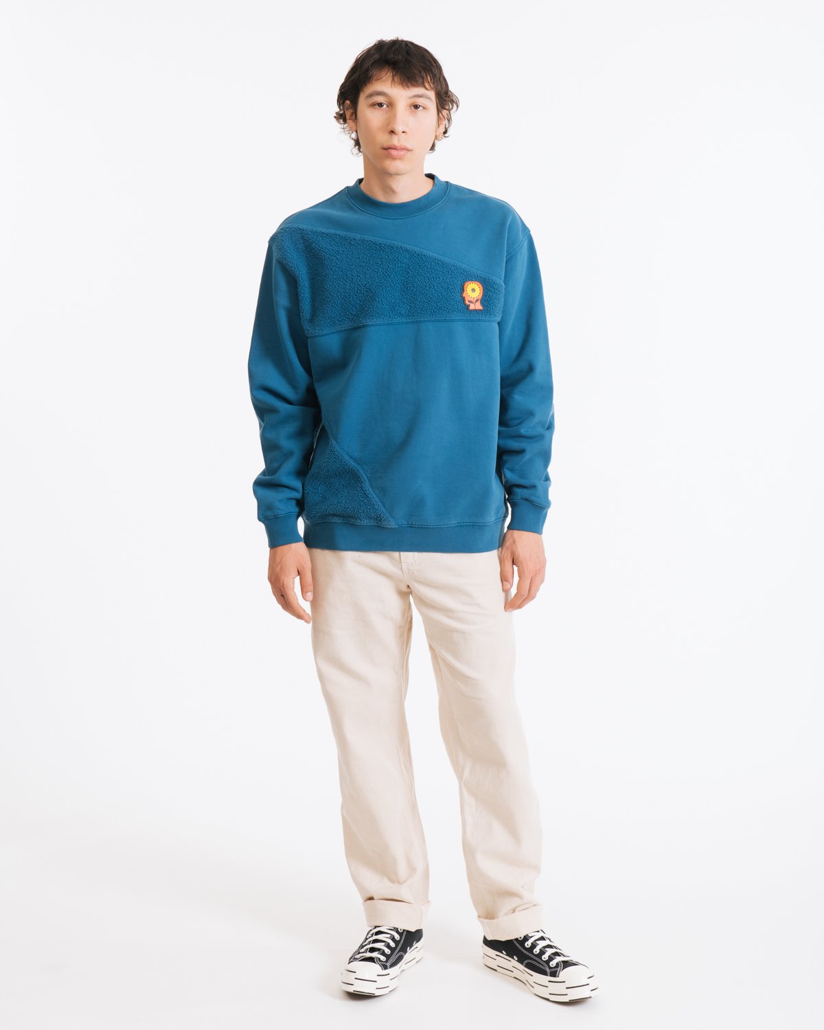 Brain Dead Sunflower Panelled Crewneck Sweatshirt - Blue